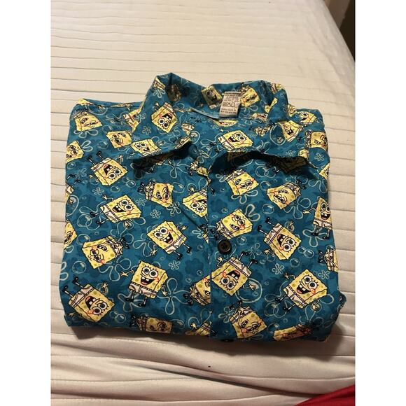 Vtg Y2K Nickelodeon SpongeBob SquarePants Shirt Mens M Blue All Over Print 2001 - Picture 1 of 6